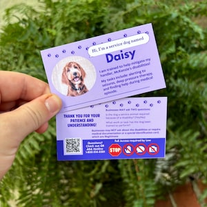 Cartes personnalisées ADA Law qr Info avec informations sur la tâche et code QR, 2 faces, animal d'assistance, cartes infographiques, cartes d'éducation ADA
