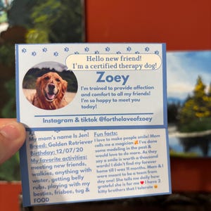 Therapy Dog Personalized Cards with custom colors and facts!,  2 Sides, Assistance Animal, Therapy Dog, Infographic Cards, Facility dog