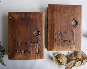 Wooden recipe book in English Personalized