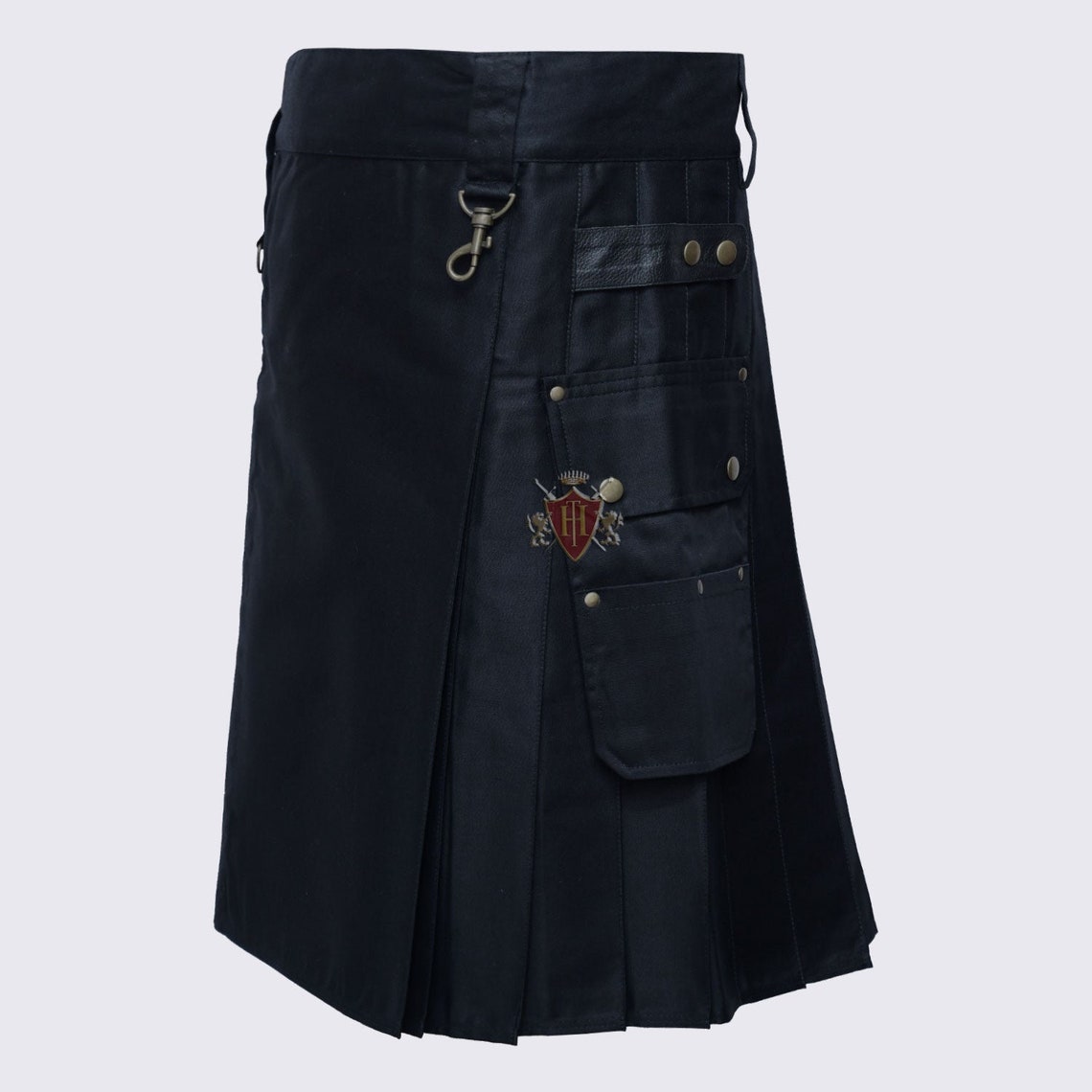 Black Deluxe Utility Kilt Heavy Cotton With Chain