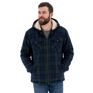 Green/Dark Blue Hoodies Lumberjack Sherpa Wool Fabric Lined Black Watch Tartan