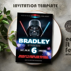 Printable birthday invite, Editable invitation, instant Download, wars invitation, Star invite, wars invitation, darth vader birthday party