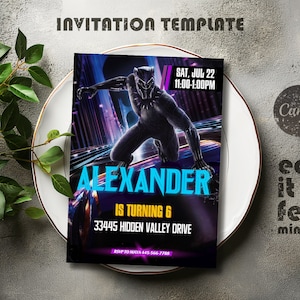 Printable Black Panther Invite, wakanda forever birthday Invitation, black panter invitation, superhero party, instant download editable boy