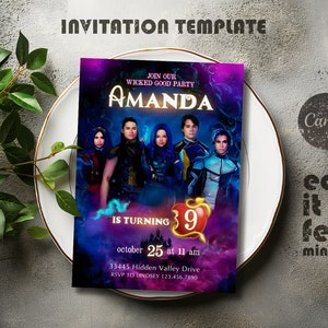 Printable Descendants Invitation, Editable Descendants Birthday Invite, Descendants Party Invitation Digital template, teens birthday party