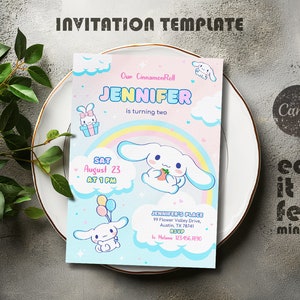 Kätzchen Geburtstagseinladung, printable Geburtstagseinladung, kawaii Mädchen Geburtstagseinladung, sofortiger Download, digitale Vorlage für Katzen