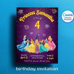 Princess Birthday invitation, Girl editable invite template, printable castle invitation, once upon a time royal party, instant download