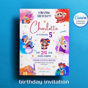 Printable the Amazing Digital Circus Invitation,  Editable Digital Circus party Invite, Birthday Party Celebration template Download