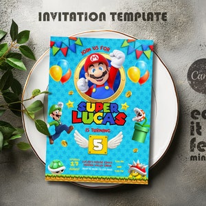 Birthday Invite boy girl, Super mario invitation, mario bros movie invitation, Instant Download, video game Birthday Invite template
