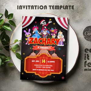 Printable the Amazing Digital Circus Invitation,  Editable Digital Circus party Invite, Birthday Party Celebration template Download