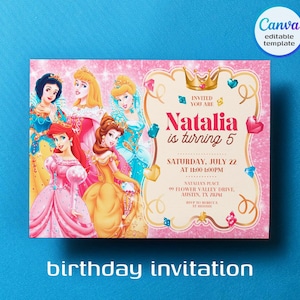 Princess Birthday invitation, Girl editable invite template, printable castle invitation, once upon a time royal party, instant download