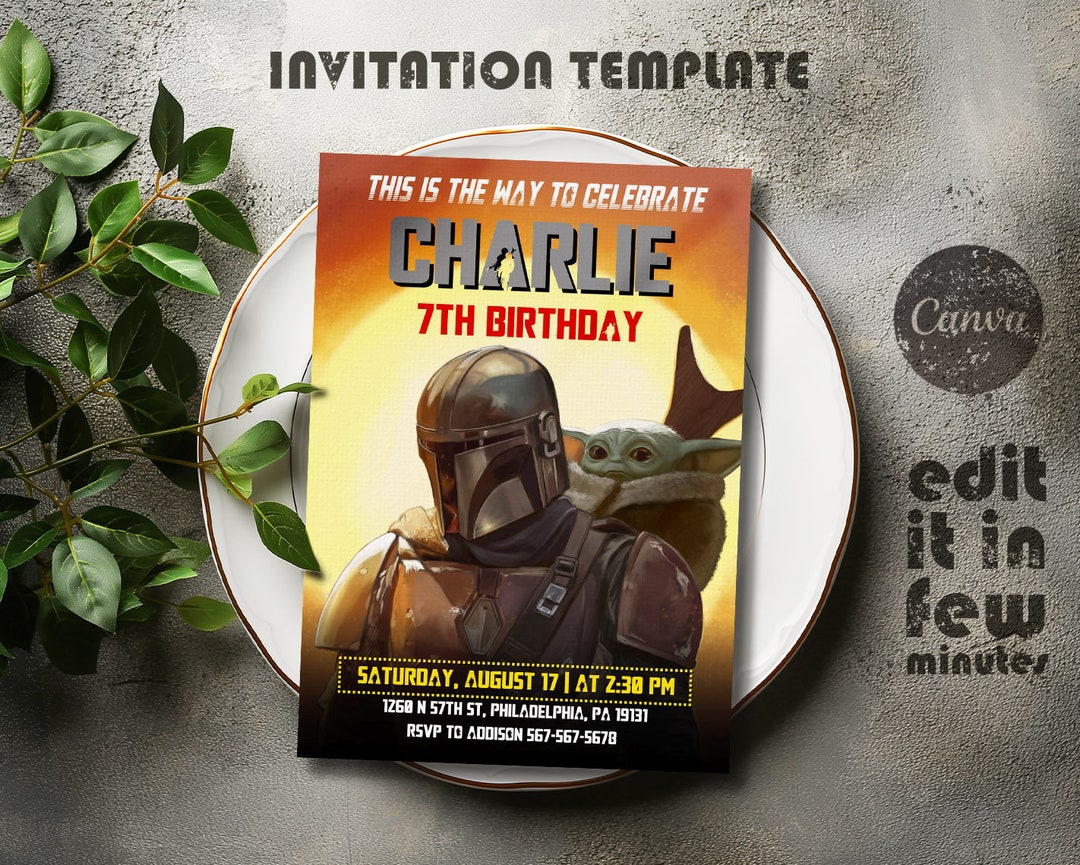Printable Boy Girl Birthday Invitation | Mandalorian Birthday Invite ...