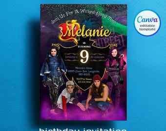Printable Descendants Invitation, Editable Descendants Birthday Invite, Descendants Party Invitation Digital template, teens birthday party