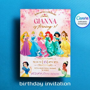 Princess Birthday invitation, Girl editable invite template, printable castle invitation, once upon a time royal party, instant download
