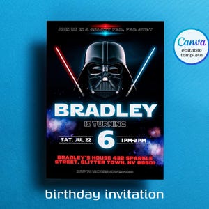 Printable birthday invite, Editable invitation, instant Download, wars invitation, Star invite, wars invitation, darth vader birthday party