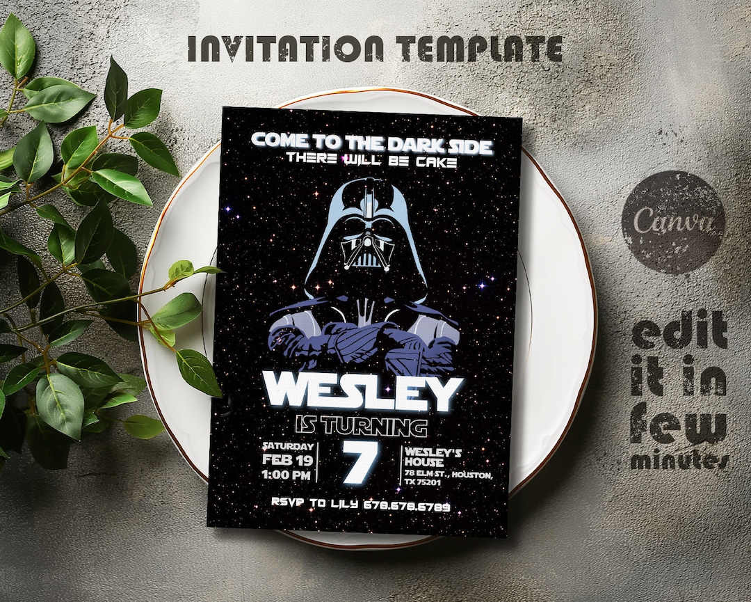 Printable Birthday Invitation, Star Invite, Wars Invitation, Darth ...