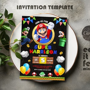 Birthday Invite boy girl, Super mario invitation, mario bros movie invitation, Instant Download, video game Birthday Invite template