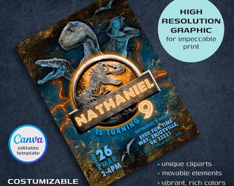 Invitación de cumpleaños imprimible de dinosaurio, invitación de cumpleaños de dinosaurio, invitación al parque, invitación mundial, invitación a la fiesta del T-Rex, descarga instantánea