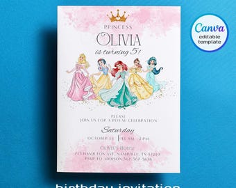 Princess Birthday invitation, Girl editable invite template, printable castle invitation, once upon a time royal party, instant download