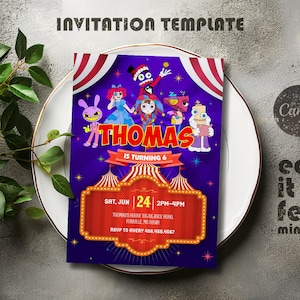 Printable the Amazing Digital Circus Invitation,  Editable Digital Circus party Invite, Birthday Party Celebration template Download