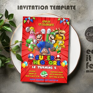 Birthday Invite boy girl, Super mario invitation, mario bros movie invitation, Instant Download, video game Birthday Invite template