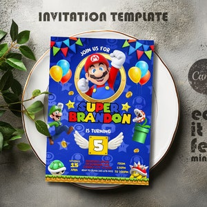 Birthday Invite boy girl, Super mario invitation, mario bros movie invitation, Instant Download, video game Birthday Invite template