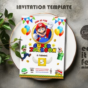 Birthday Invite boy girl, Super mario invitation, mario bros movie invitation, Instant Download, video game Birthday Invite template