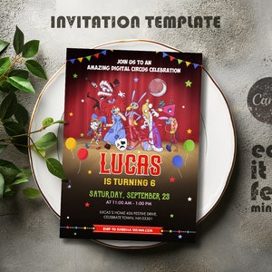 Printable the Amazing Digital Circus Invitation,  Editable Digital Circus party Invite, Birthday Party Celebration template Download