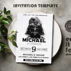 Printable birthday invite, Editable invitation, instant Download, wars invitation, Star invite, wars invitation, darth vader birthday party