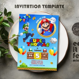 Birthday Invite boy girl, Super mario invitation, mario bros movie invitation, Instant Download, video game Birthday Invite template