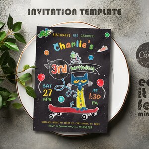 printable Pete the Cat Birthday Party Invitation, Editable Pete the Cat Invite, Party Invite Template, boy girl birthday