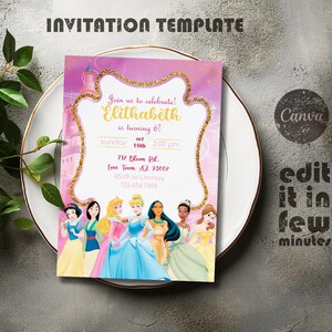 Princess Birthday invitation, Girl editable invite template, printable castle invitation, once upon a time royal party, instant download