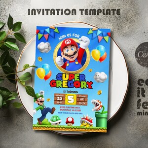 Birthday Invite boy girl, Super mario invitation, mario bros movie invitation, Instant Download, video game Birthday Invite template