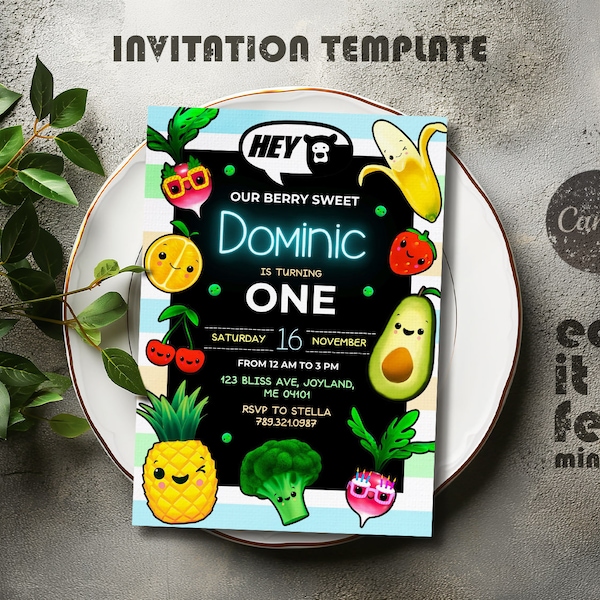 Dancing Fruit First Birthday Invitation Etsy