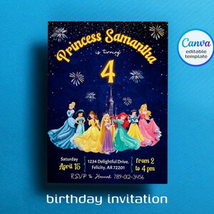 Princess Birthday invitation, Girl editable invite template, printable castle invitation, once upon a time royal party, instant download