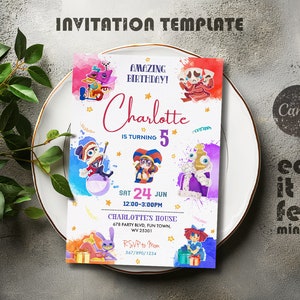 Printable the Amazing Digital Circus Invitation,  Editable Digital Circus party Invite, Birthday Party Celebration template Download