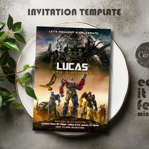 Invito stampabile, invito di compleanno Transformers Rise of the Beasts, invito Optimus Prime, festa Autobot, invito modificabile Bumblebee