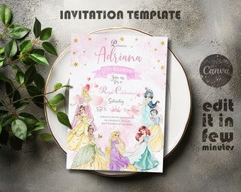 Princess Birthday invitation, Girl editable invite template, printable castle invitation, once upon a time royal party, instant download