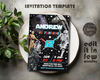 Printable Birthday Invitation, Star invite, wars invitation, darth vader birthday party, Instant Download stormtrooper invitation