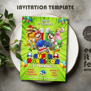 Birthday Invite boy girl, Super mario invitation, mario bros movie invitation, Instant Download, video game Birthday Invite template
