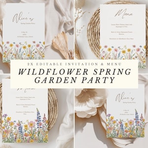 Einladungen zur Frühlingsgartenparty, Wildblumen, Frühlingsblumen, Frühlingsblumen, Frühlingsgartenparty, Menükarte, wunderlich, Secret Garden Party, Midsommar, Canva