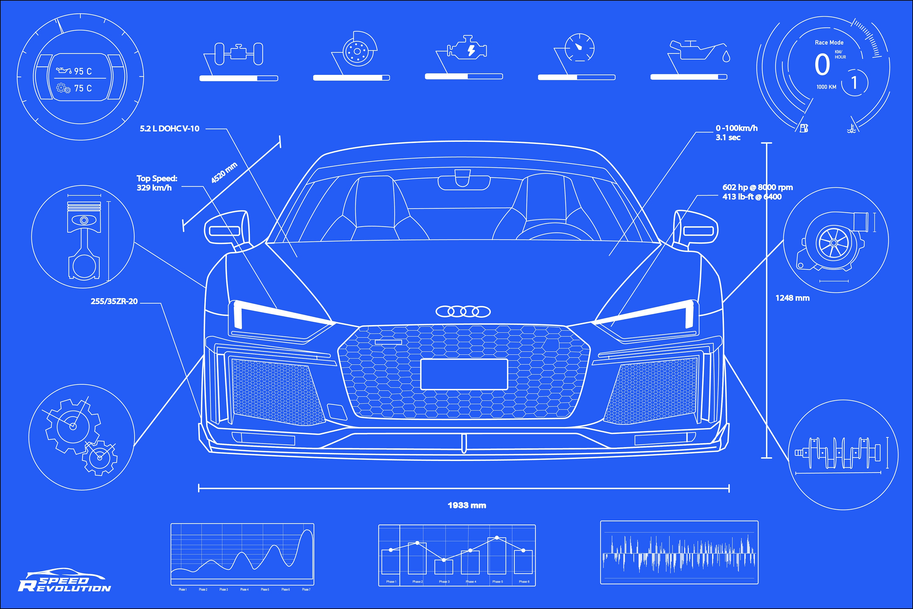 Audi R8 Technical Blue Print Design - Etsy