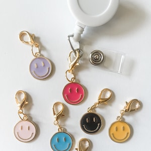 Happy Face Girly Things Aesthetic Badge Reel Charm Lanyard Charm Nurse Teacher Badge Charm Nurse ID Holder Charm Purse Charm Backpack Keys