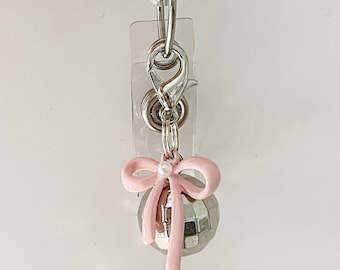 Mini Disco Ball Mirror Ball With Bow Badge Reel Charm Lanyard Charm Nurse Teacher Badge ID Holder Purse Charm Backpack Keys Coquette Trendy