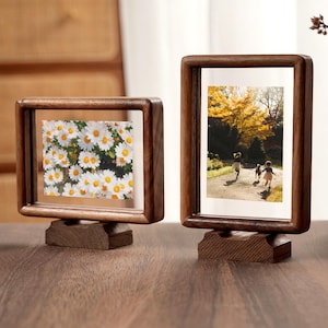 Clear Floating Photo Frame, Walnut Photo Frames, Solid Wood Portraits Frame, Family Photo Anniversary Frame, Mother's Day Gift, Beech Frame