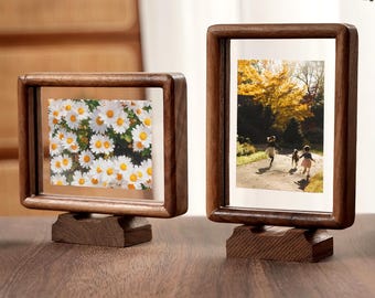 Clear Floating Photo Frame, Walnut Photo Frames, Solid Wood Portraits Frame, Family Photo Anniversary Frame, Mother's Day Gift, Beech Frame