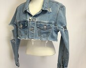 Tattered Cropped Vintage denim jacket L