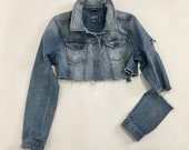 Tattered Cropped Vintage denim jacket XS