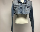Tattered Cropped Vintage denim jacket L