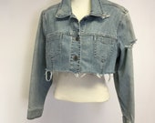 Tattered Cropped Vintage denim jacket XL