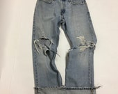 32 Raw Destroyed Vintage Levi Boyfriend jeans 32 waist denim jeans